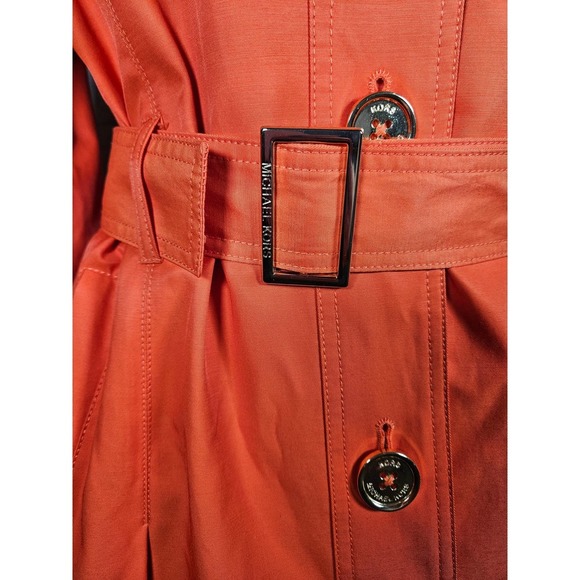 Michael Kors Women's Orange Hooded Rain‎ Coat Belted Gold Buttons Small - Picture 12 of 13